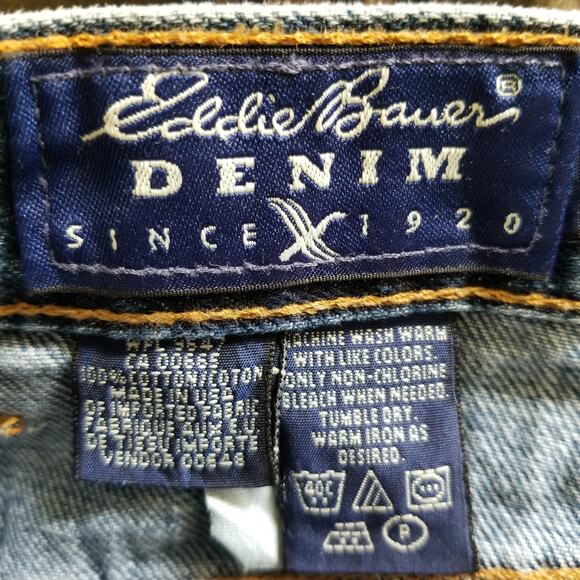 Eddie Bauer Blue Denim Jeans Loose Button Fly Hi Rise Vintage USA Nice Size 14 - Picture 4 of 5